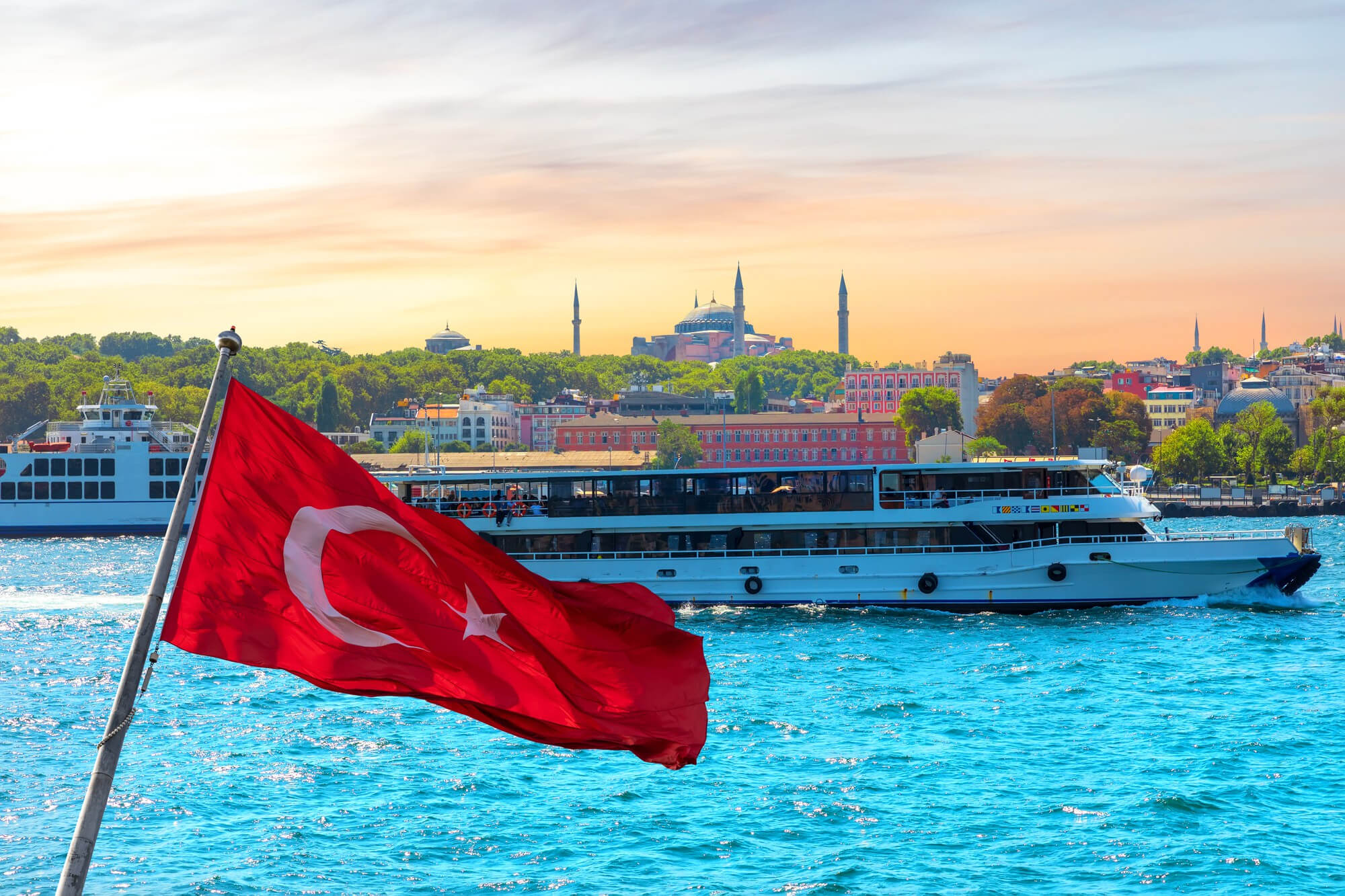 turkish-flag-ship-bosporus-hagia-sophia-background-istanbul-turkey